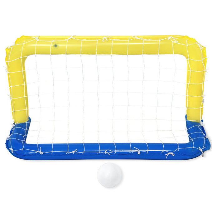 Inflatable soccer goal with a ball on a white background