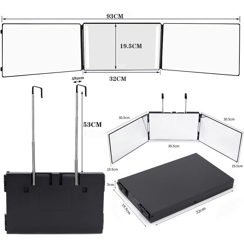 Measurement chart of a portable screen setup with dimensions labeled.