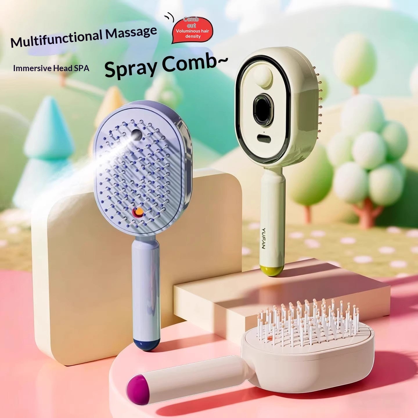 Multifunctional massage spray comb with a colorful background
