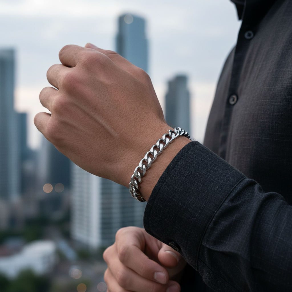 Six-sided Grinding Miami Cuban Titanium Steel Bracelet Adjustable Men
