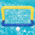 Inflatable soccer goal with a ball in a pool