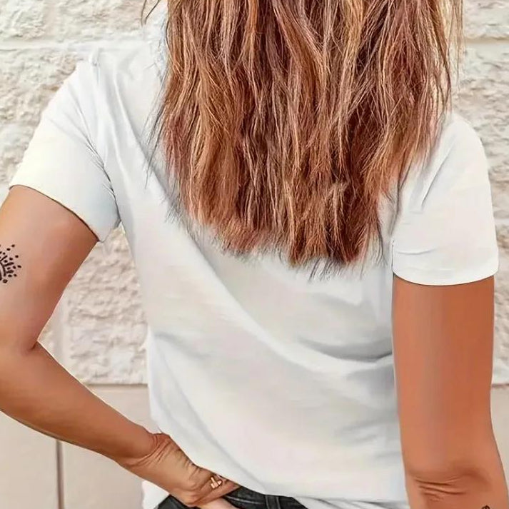 White women's cotton t-shirt featuring the back of the t-shirt 