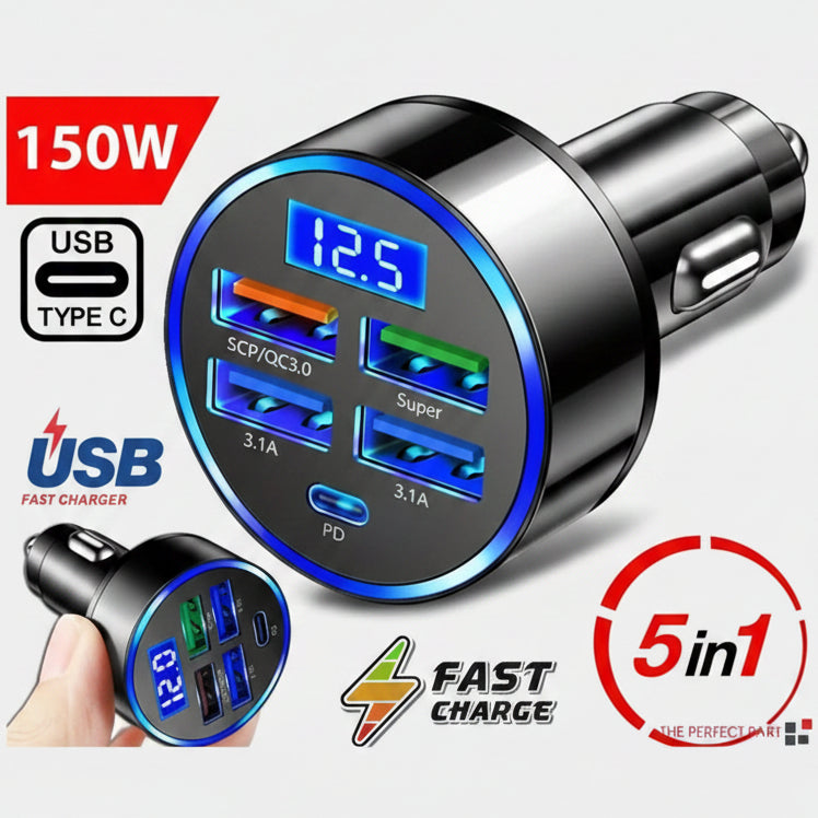 5 USB Port Car's Fast Charger-Adapter